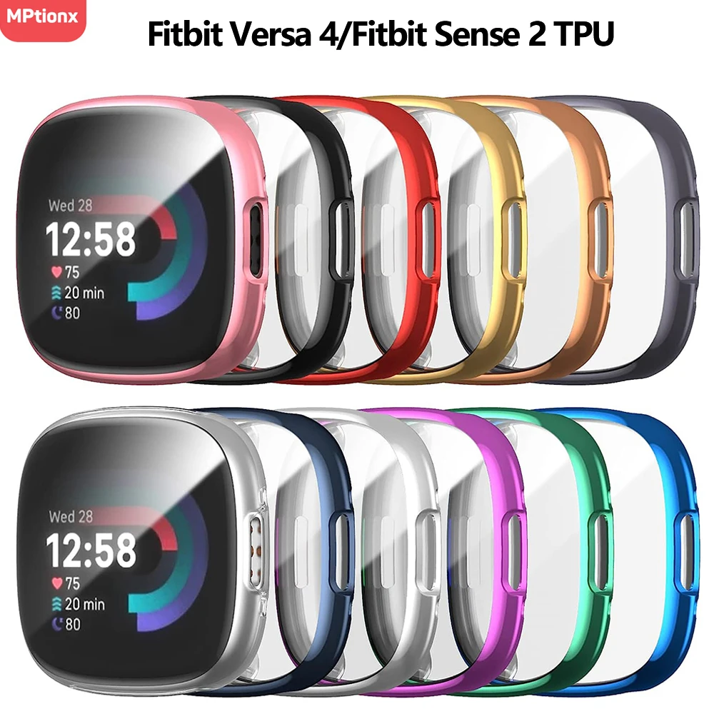 Watch Case Bumper - Fitbit用スクリーンプロテクター,4/sense 2ケース,フルソフトpuメッキバンパー,fitbit sense用,2/fitbit逆4