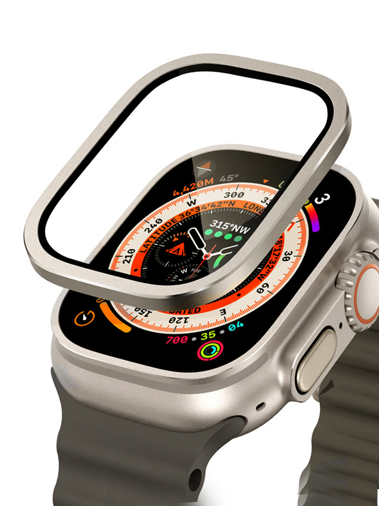 Apple Smartwatch Accessories - Apple Watch用の傷防止強化ガラス,チタンメタルフレーム,スクリーンプロテクター,アクセサリー,ウルトラシリーズ2,49mm