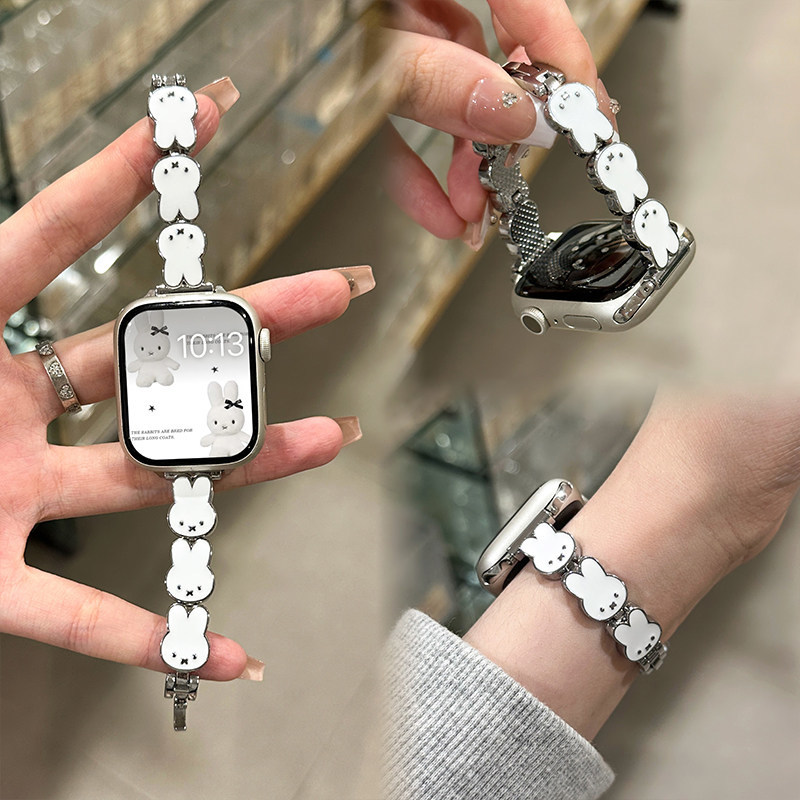 Apple Smartwatch Accessories - ミッフィーラビットレザー時計バンド Apple Watch S11/10/9/Se/Ultra シリーズ用 かわいい女性用ストラップ